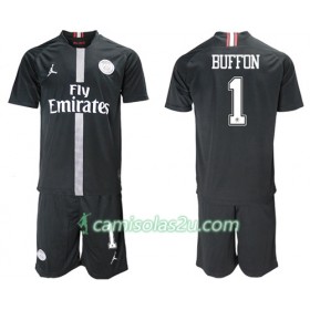 Camisolas de Futebol Paris Saint-Germain Buffon 1 Jodan Preto Criança Equipamento 3ª 2018/19 Manga Curta
